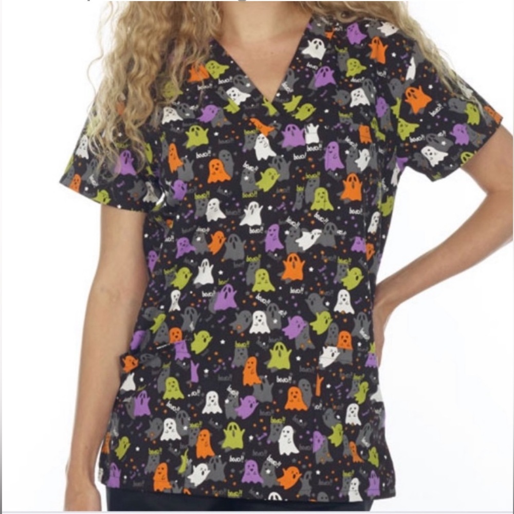 NWT Women’s XS Boo Halloween I Love Scrubs Scrub Top